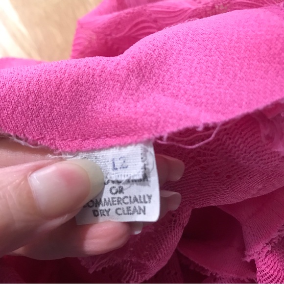 VINTAGE 70s Hot Pink Formal Maxi Dress Lace Crew Neck Long Sleeve Small Medium - Picture 16 of 16